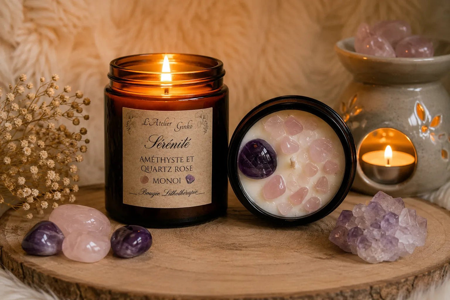 Bougie parfumée Lithothérapie Sérénité - L'Atelier Ginko - Boutique en Ligne