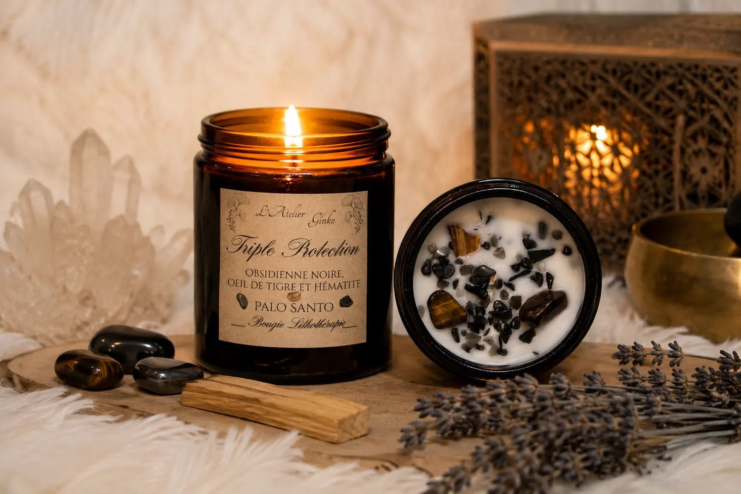 Bougie parfumée Lithothérapie Triple Protection - L'Atelier Ginko - Boutique en Ligne