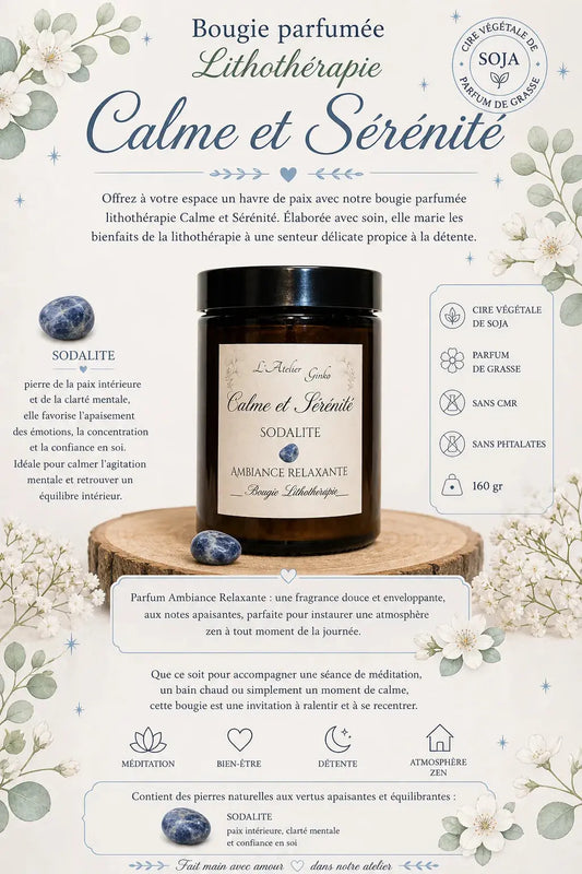 Bougie Lithothérapie parfumée Calme et Sérénité L'Atelier Ginko - Boutique en Ligne