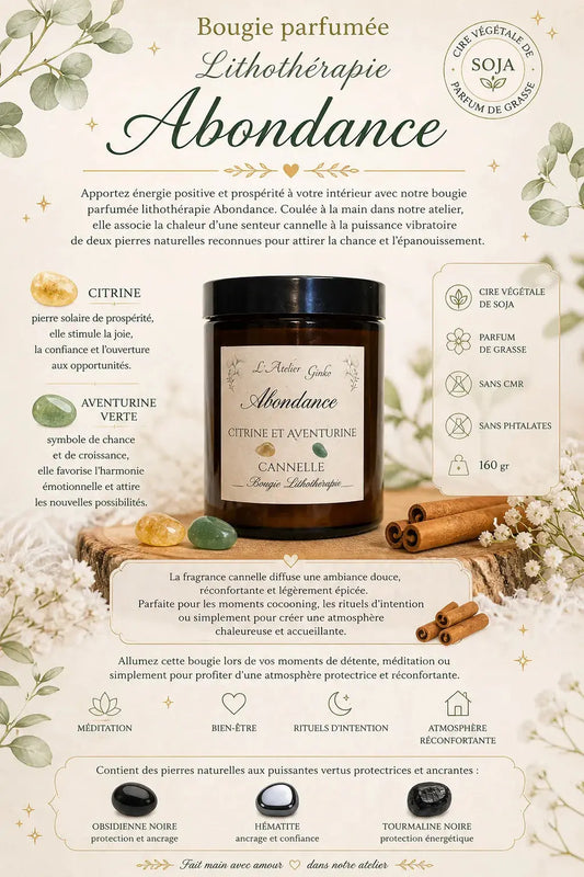 Bougie parfumée Lithothérapie Abondance L'Atelier Ginko - Boutique en Ligne