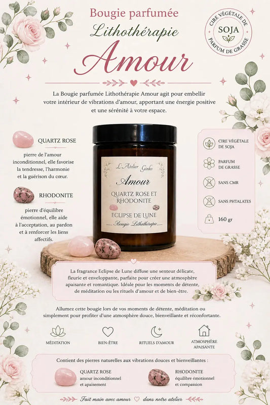 Bougie parfumée Lithothérapie Amour L'Atelier Ginko - Boutique en Ligne