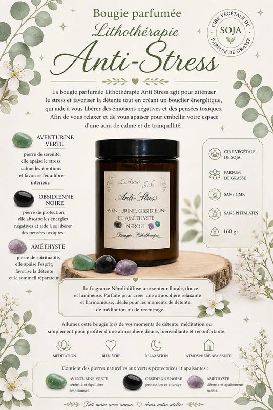 Bougie parfumée Lithothérapie Anti-Stress L'Atelier Ginko - Boutique en Ligne
