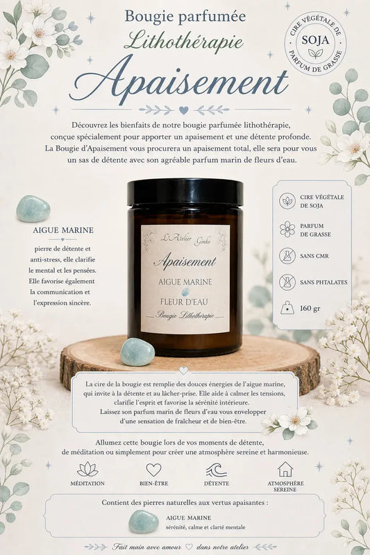 Bougie parfumée Lithothérapie Apaisement L'Atelier Ginko - Boutique en Ligne