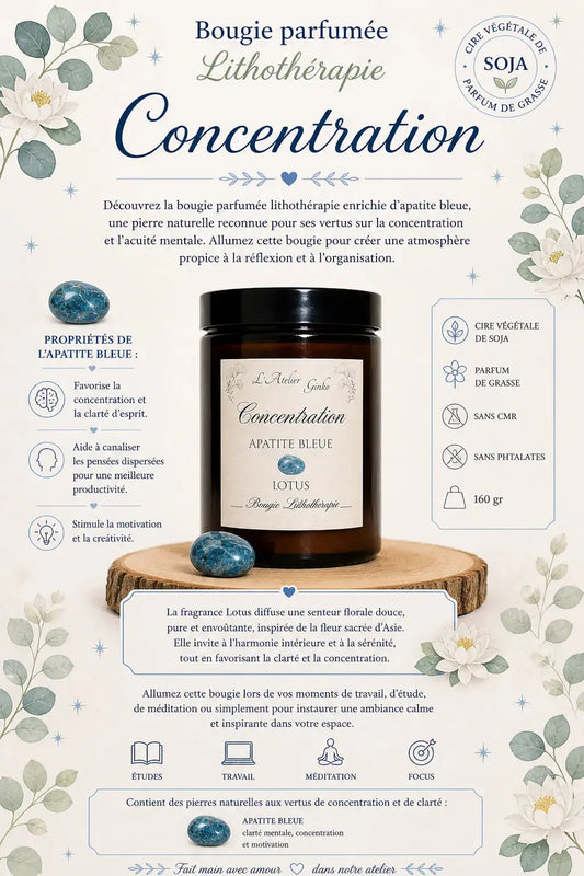 Bougie parfumée Lithothérapie Concentration L'Atelier Ginko - Boutique en Ligne
