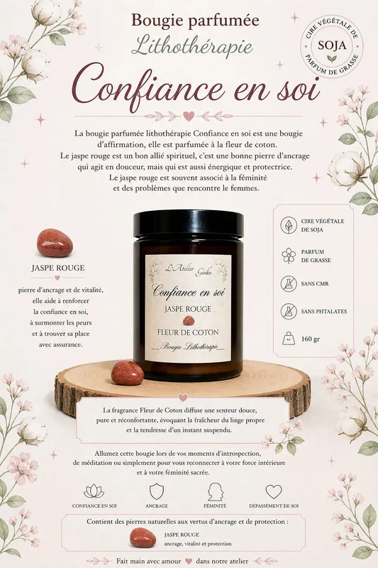 Bougie parfumée Lithothérapie Confiance en soi L'Atelier Ginko - Boutique en Ligne