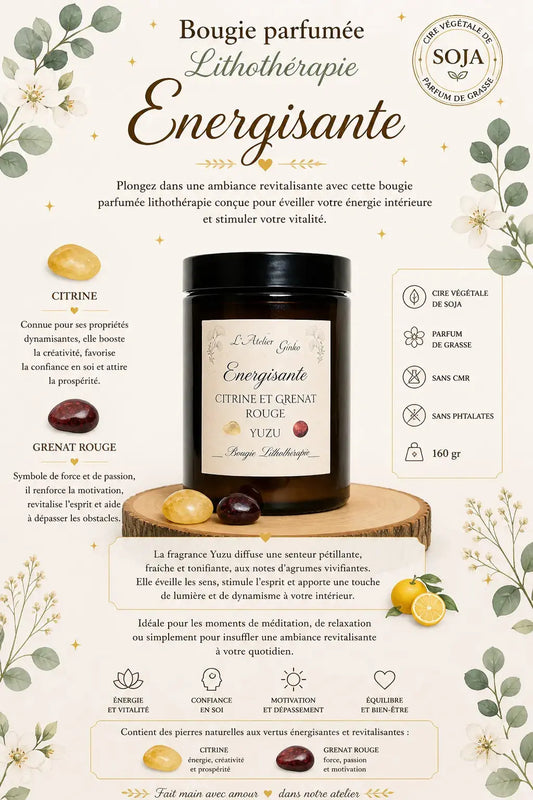 Bougie parfumée Lithothérapie Energisante L'Atelier Ginko - Boutique en Ligne