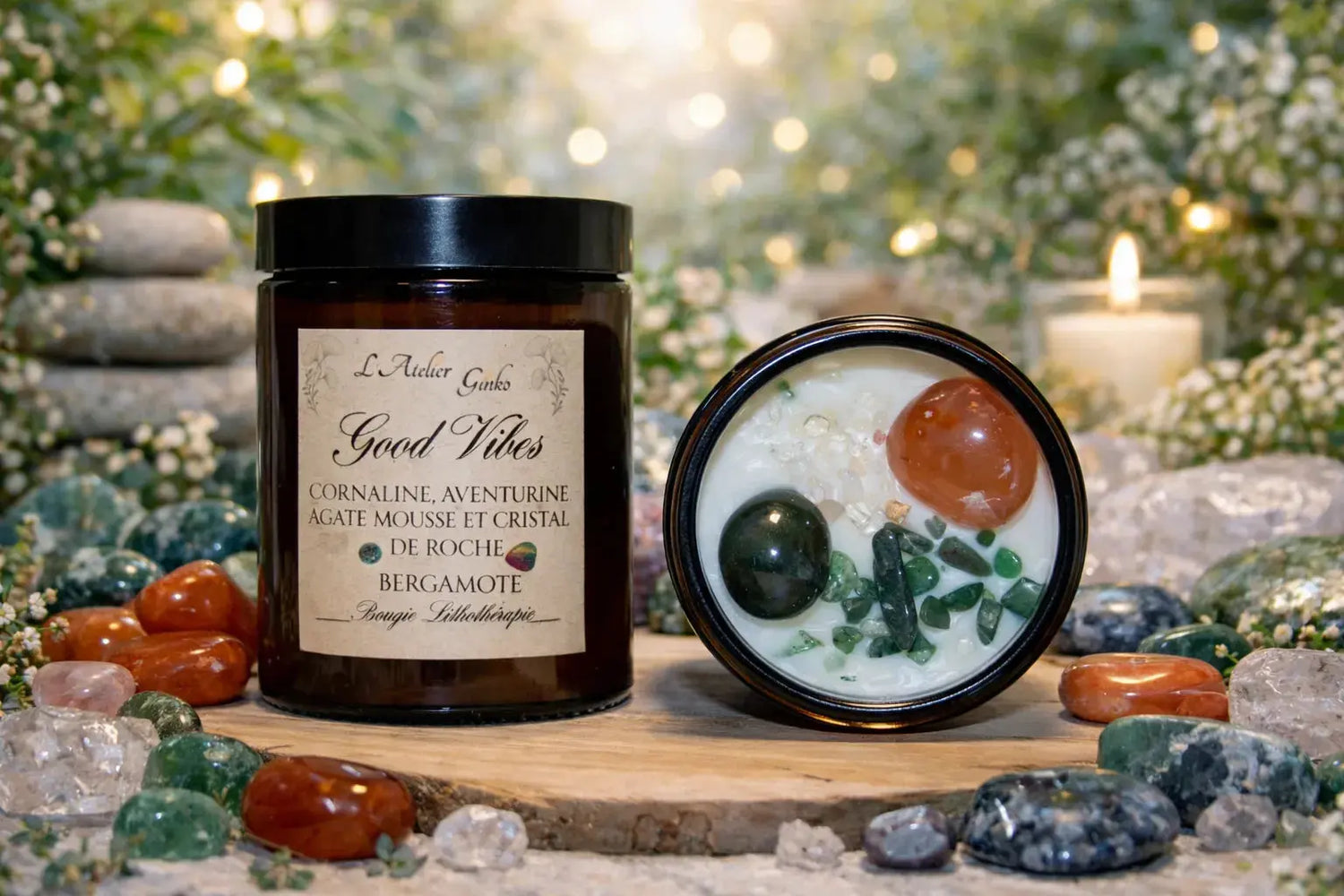 Bougie parfumée Lithothérapie Good Vibes L'Atelier Ginko - Boutique en Ligne