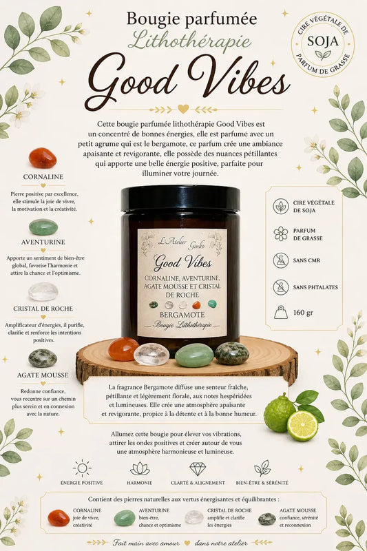 Bougie parfumée Lithothérapie Good Vibes L'Atelier Ginko - Boutique en Ligne