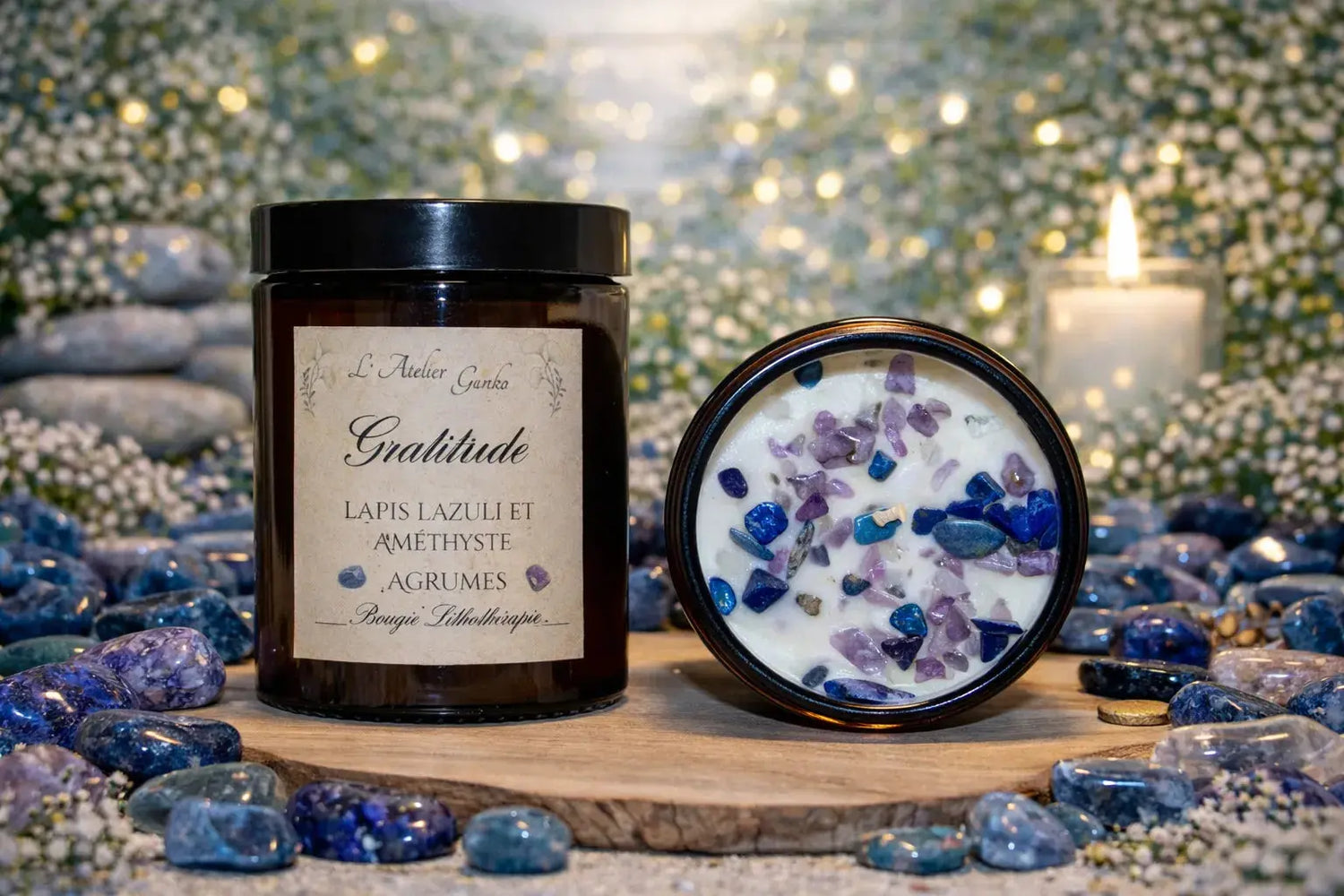 Bougie parfumée Lithothérapie Gratitude L'Atelier Ginko - Boutique en Ligne