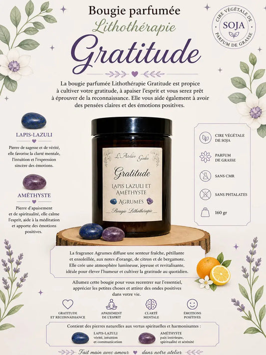 Bougie parfumée Lithothérapie Gratitude L'Atelier Ginko - Boutique en Ligne