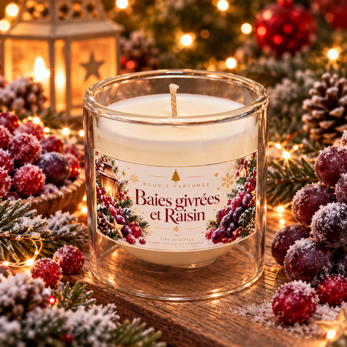 Bougie Parfumée Baies Givrées et Raisin – Édition Limitée de Noël