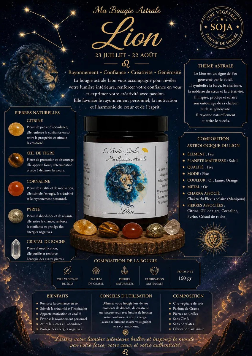 Bougie zodiaque Lion vue de côté - L'Atelier Ginko