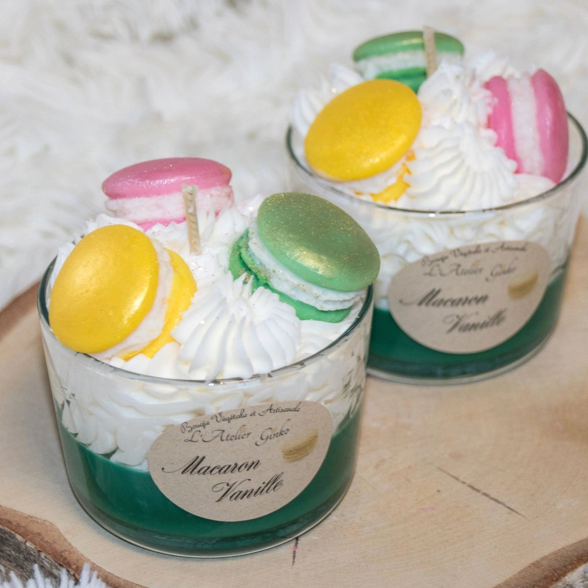 Bougie Chantilly Macaron Vanille cire végétale gourmande notes vanille amande – L'Atelier Ginko Moselle