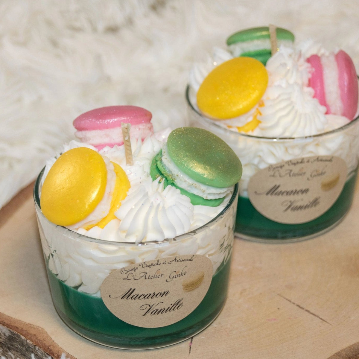 Bougie Chantilly Macaron Vanille parfumée mug verre gourmande – L'Atelier Ginko