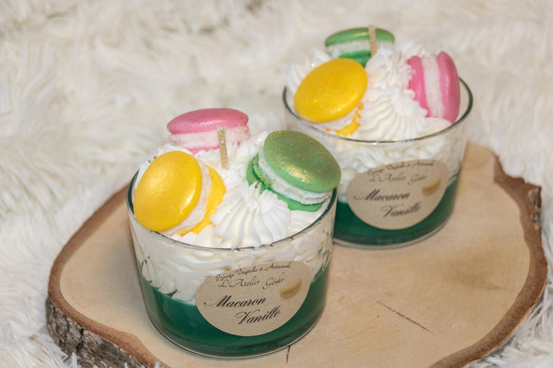 Bougie Chantilly Macaron Vanille parfumée mug verre gourmande – L'Atelier Ginko