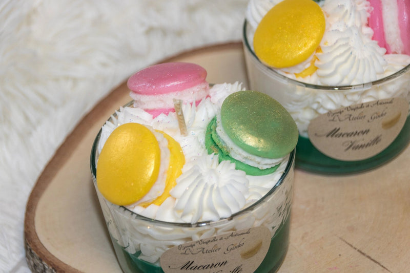 Bougie Chantilly Macaron Vanille vue détail texture chantilly artisanale – L'Atelier Ginko Bouzonville