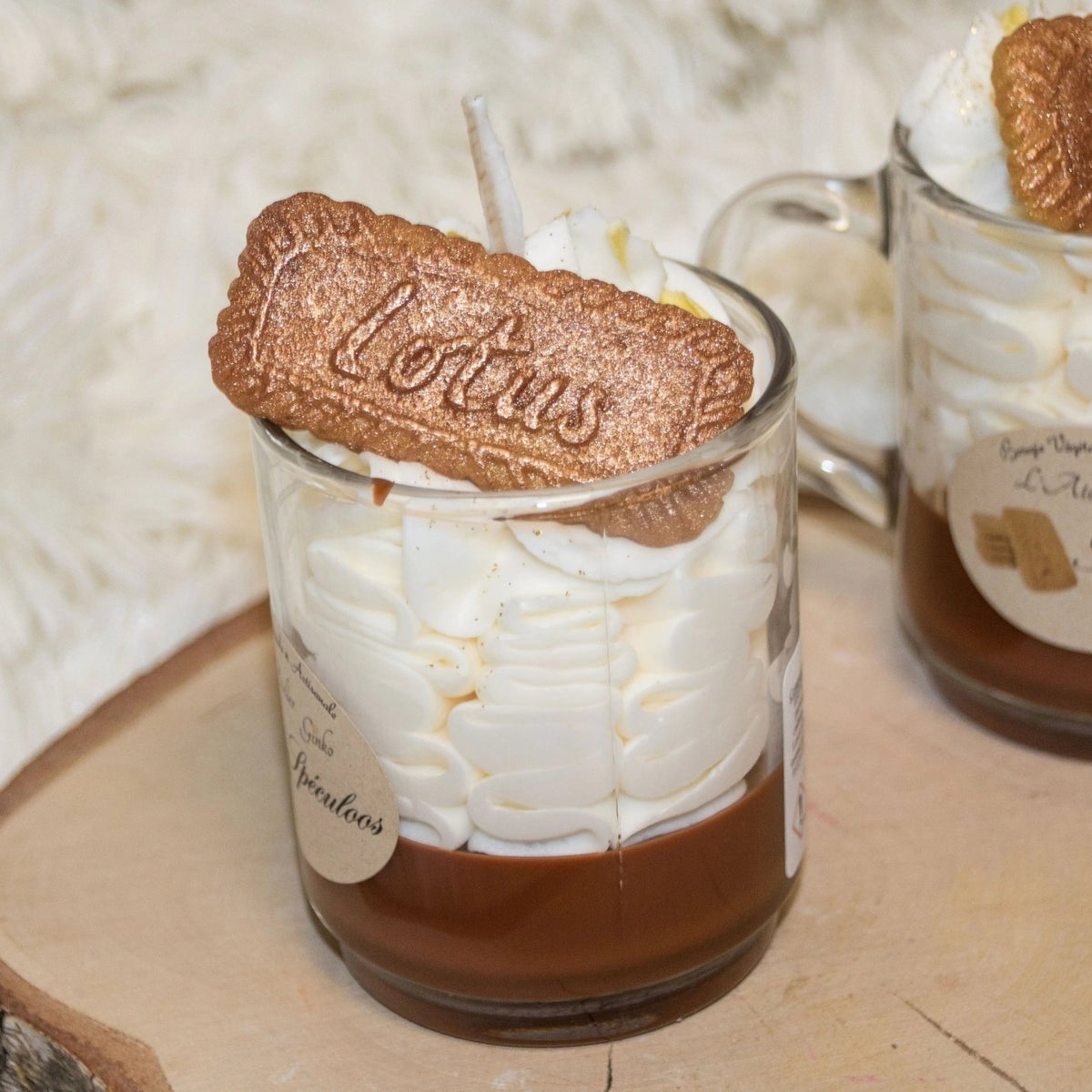 Bougie Chantilly Spéculoos vue détail texture chantilly artisanale – L'Atelier Ginko Bouzonville