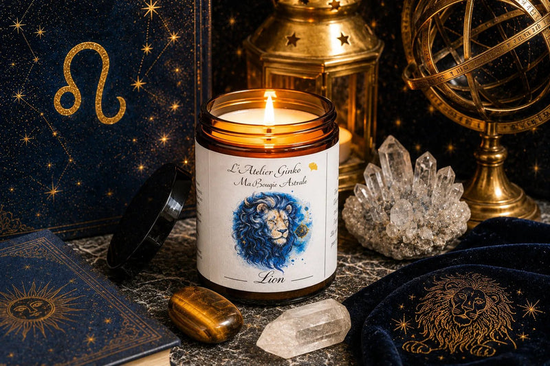 Bougie parfumée Astrologique Lion – Cire de soja artisanale - L'Atelier Ginko - Boutique en Ligne