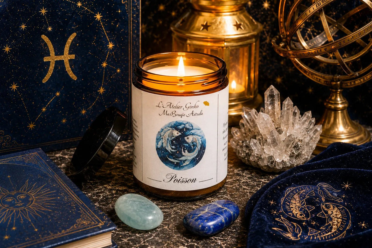 Bougie parfumée Astrologique Poissons – Cire de soja artisanale - L'Atelier Ginko - Boutique en Ligne
