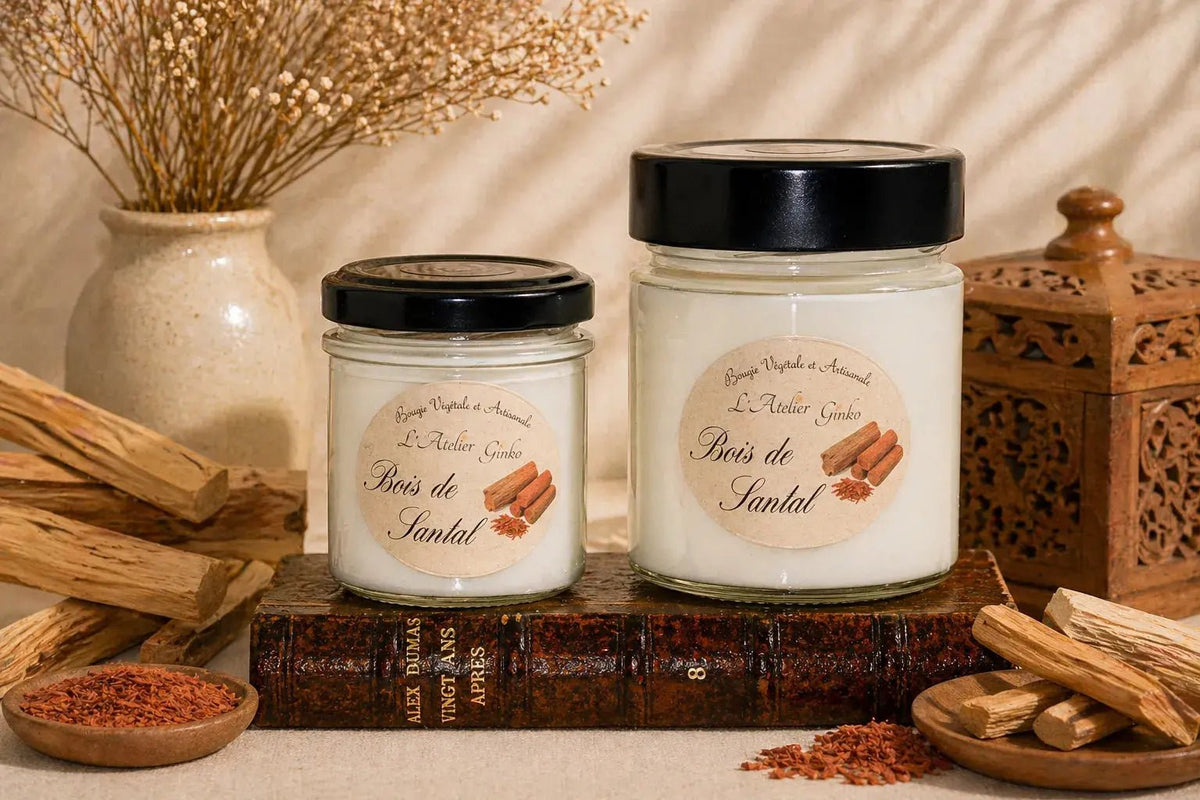 Bougie parfumée Bois de santal cire de soja végétale artisanale - L'Atelier Ginko