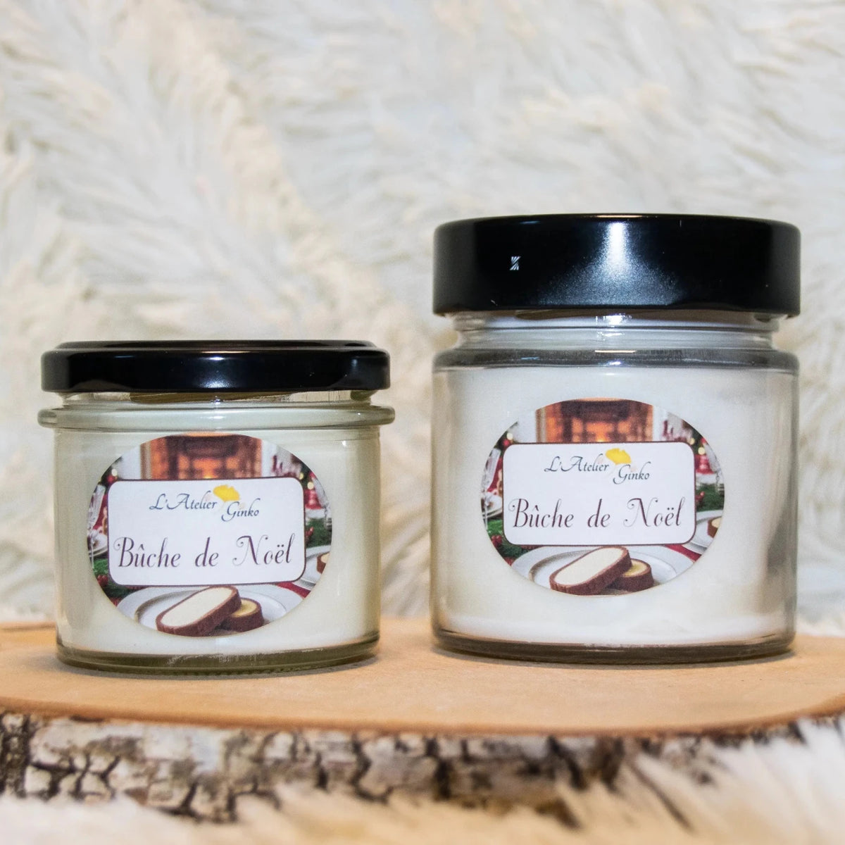 Bougie parfumée Bûche de Noël – Cire de soja artisanale - L'Atelier Ginko - Boutique en Ligne