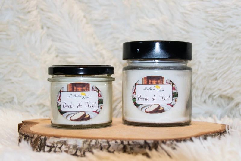 Bougie parfumée Bûche de Noël – Cire de soja artisanale - L'Atelier Ginko - Boutique en Ligne