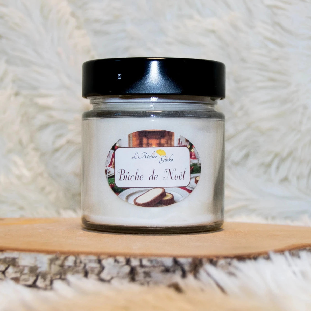 Bougie parfumée Bûche de Noël – Cire de soja artisanale - L'Atelier Ginko - Boutique en Ligne