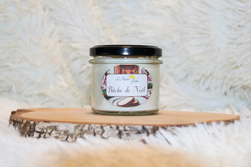 Bougie parfumée Bûche de Noël – Cire de soja artisanale - L'Atelier Ginko - Boutique en Ligne