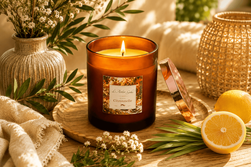Bougie parfumée Citronnelle Extérieur – Anti-moustique - L'Atelier Ginko - Boutique en Ligne