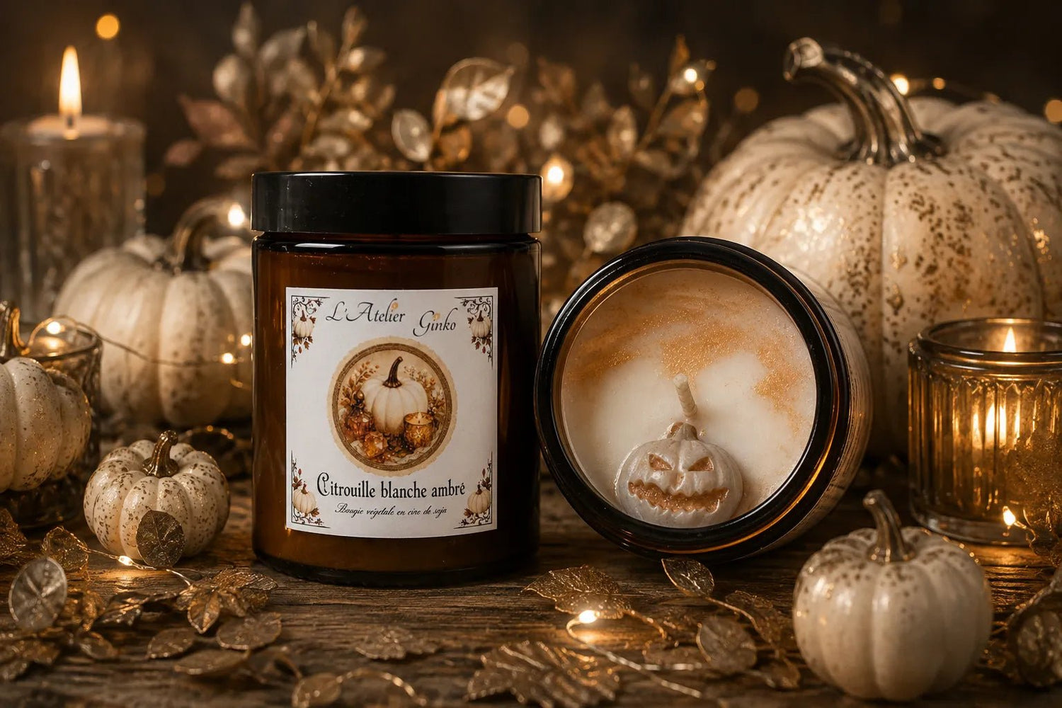 Bougie parfumée Citrouille Blanche Ambrée - L'Atelier Ginko - Boutique en Ligne