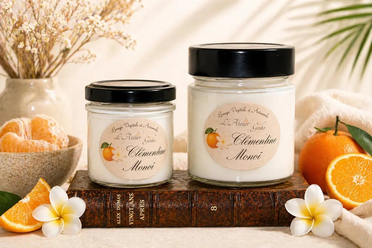 Bougie parfumée Clémentine Monoï cire de soja végétale artisanale - L'Atelier Ginko