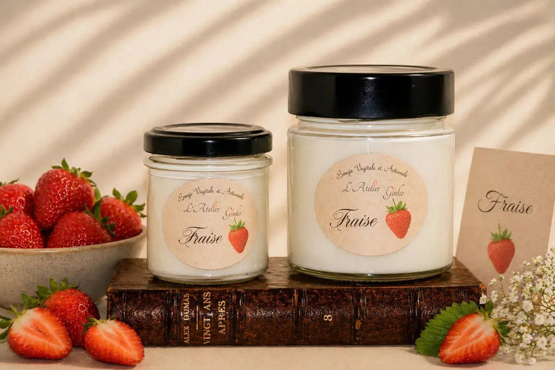 Bougie parfumée Fraise cire de soja végétale artisanale – L'Atelier Ginko Moselle