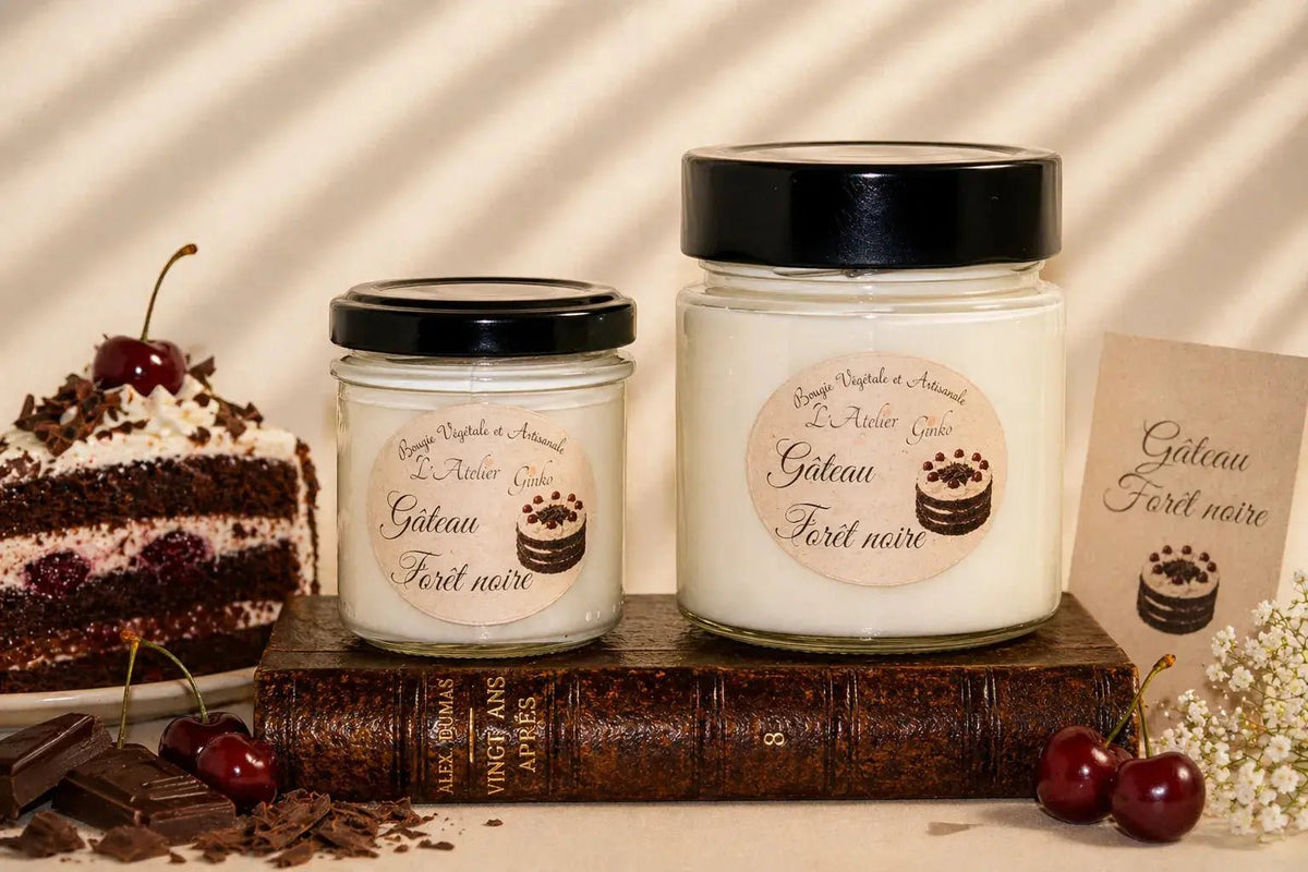 Bougie parfumée Gâteau Forêt Noire cire de soja végétale artisanale - L'Atelier Ginko
