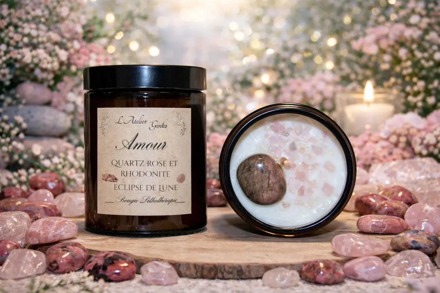 Bougie parfumée Lithothérapie Amour - L'Atelier Ginko - Boutique en Ligne