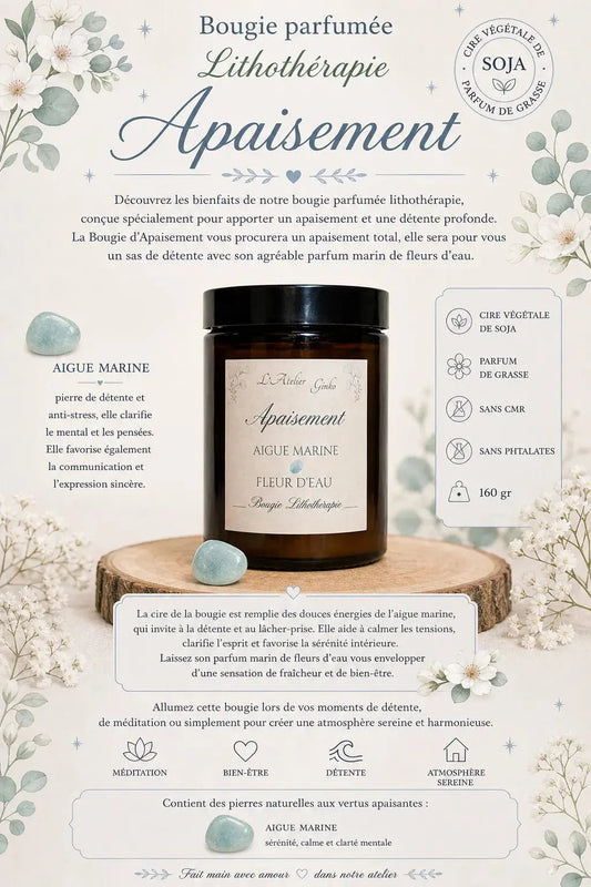 Bougie parfumée Lithothérapie Apaisement - L'Atelier Ginko - Boutique en Ligne