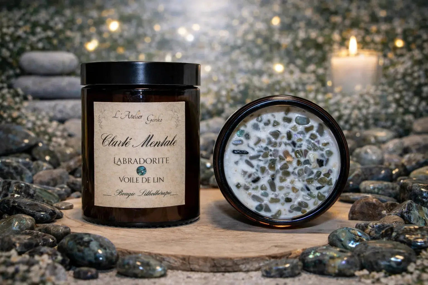 Bougie parfumée Lithothérapie Clarté Mentale - L'Atelier Ginko - Boutique en Ligne