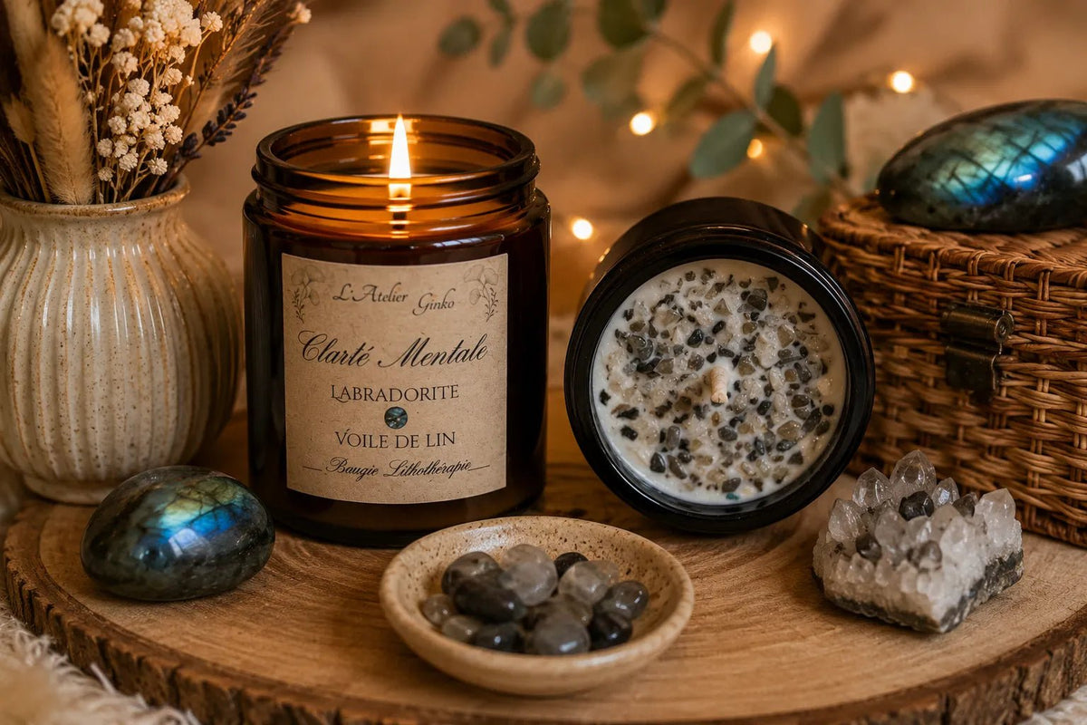 Bougie parfumée Lithothérapie Clarté Mentale - L'Atelier Ginko - Boutique en Ligne