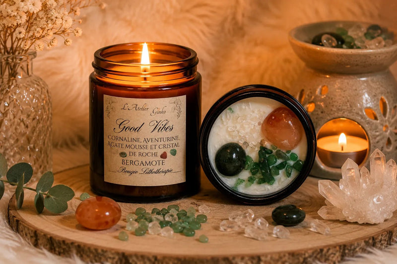 Bougie parfumée Lithothérapie Good Vibes - L'Atelier Ginko - Boutique en Ligne
