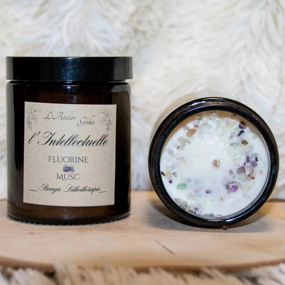 Bougie parfumée Lithothérapie L'Intellectuelle - L'Atelier Ginko - Boutique en Ligne