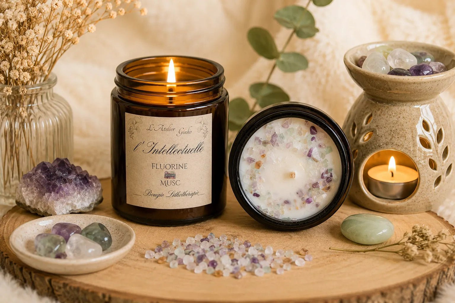 Bougie parfumée Lithothérapie L'Intellectuelle - L'Atelier Ginko - Boutique en Ligne