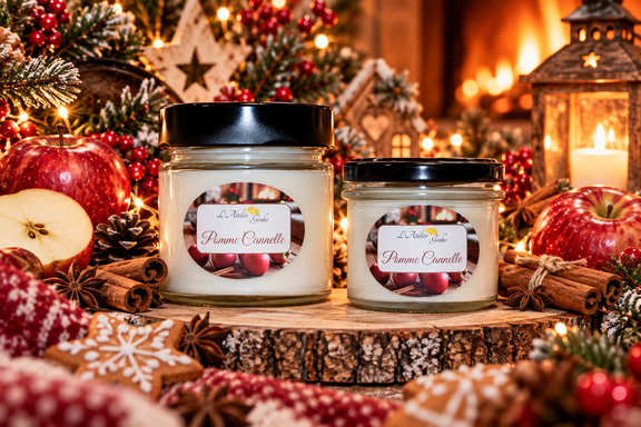 Bougie parfumée Pomme Cannelle – Cire de soja artisanale - L'Atelier Ginko - Boutique en Ligne