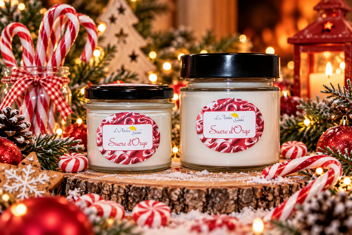 Bougie parfumée Sucre d'Orge – Cire de soja artisanale - L'Atelier Ginko - Boutique en Ligne