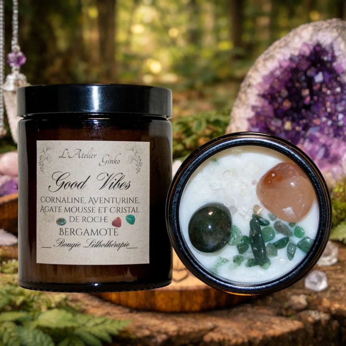 Bougie parfumée Lithothérapie Good Vibes - L'Atelier Ginko - Boutique en Ligne