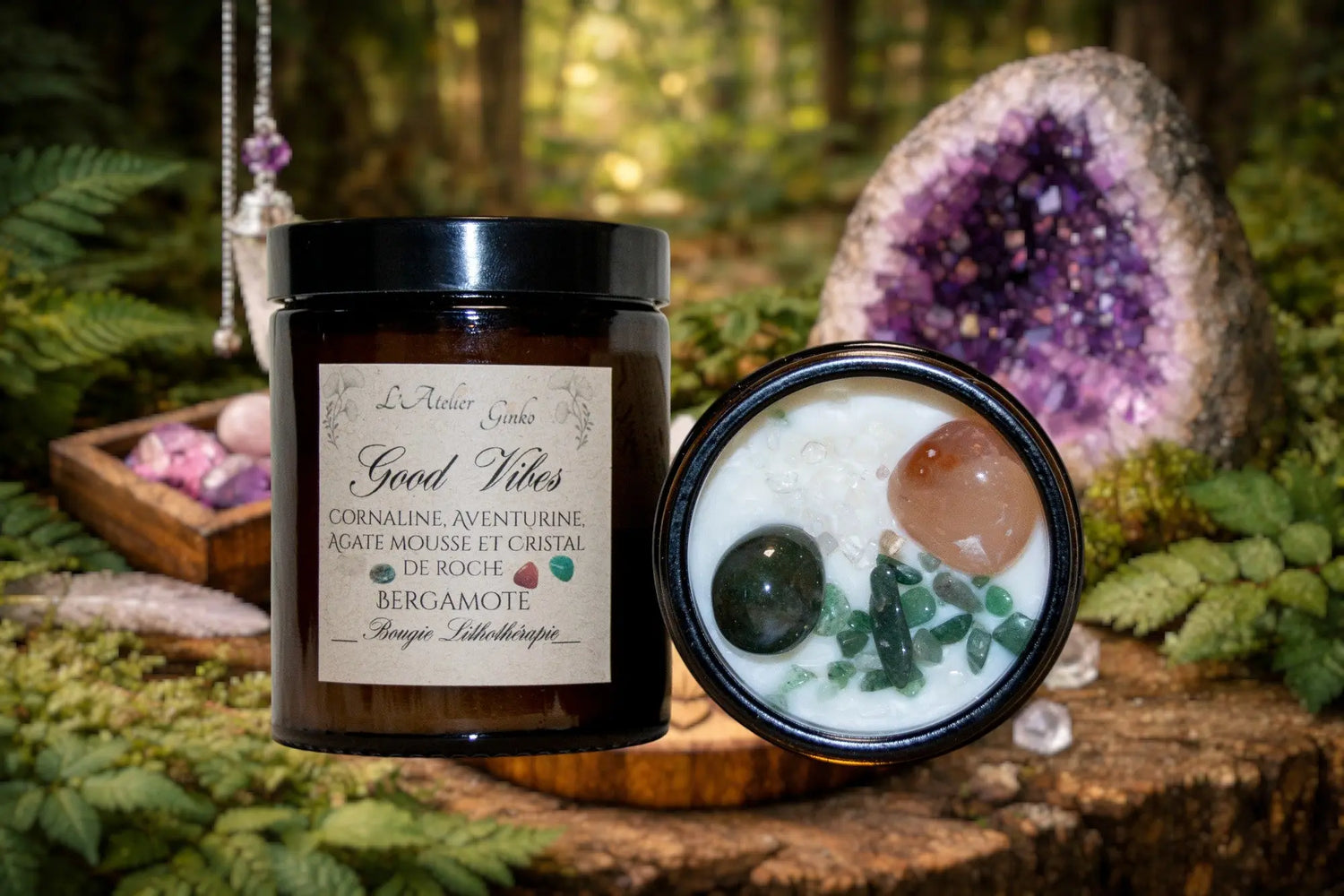 Bougie parfumée Lithothérapie Good Vibes - L'Atelier Ginko - Boutique en Ligne