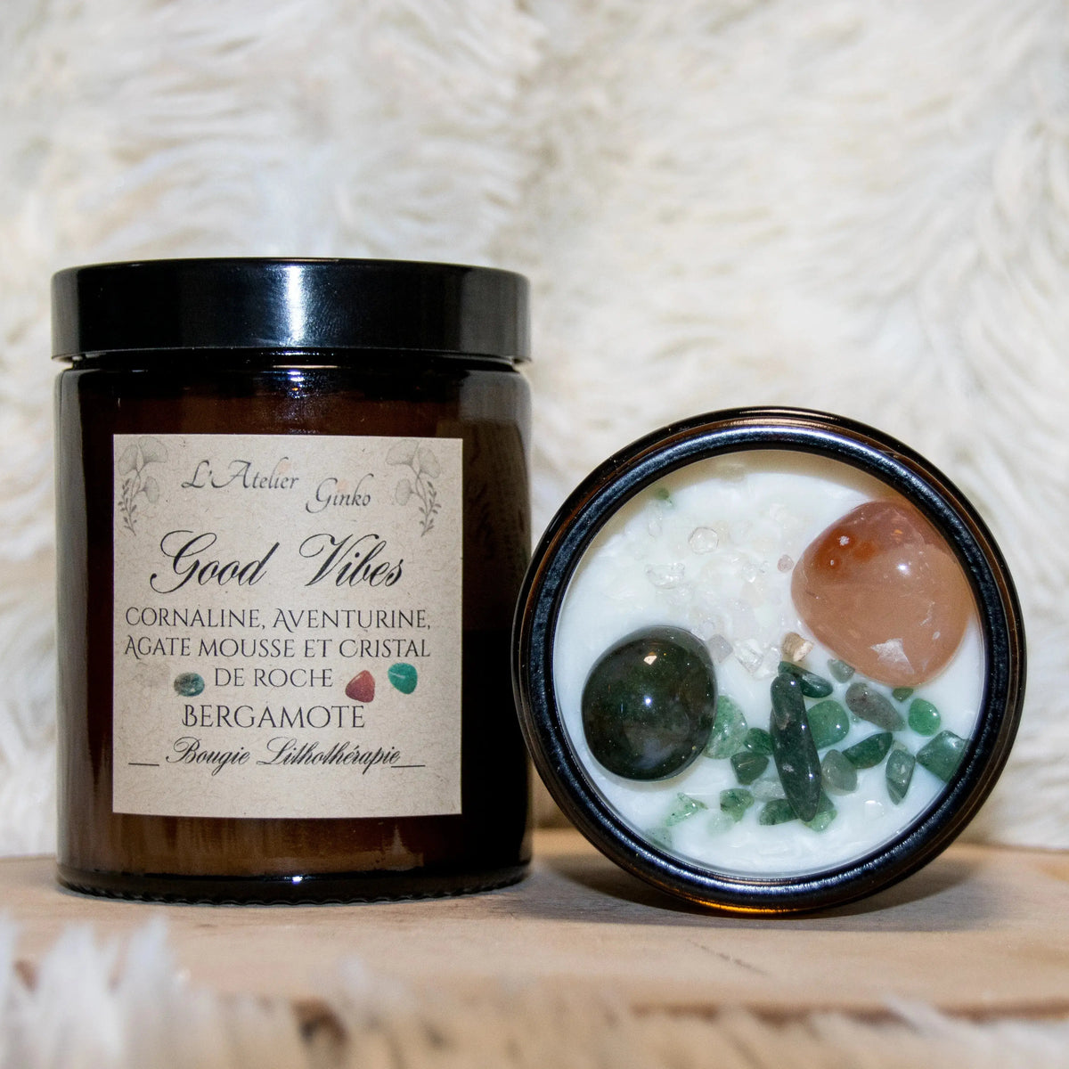 Bougie parfumée Lithothérapie Good Vibes - L'Atelier Ginko - Boutique en Ligne