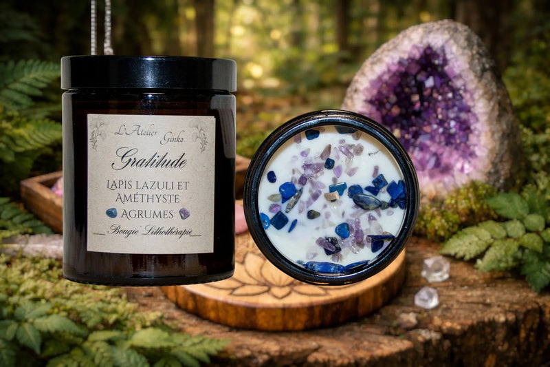 Bougie parfumée Lithothérapie Gratitude - L'Atelier Ginko - Boutique en Ligne