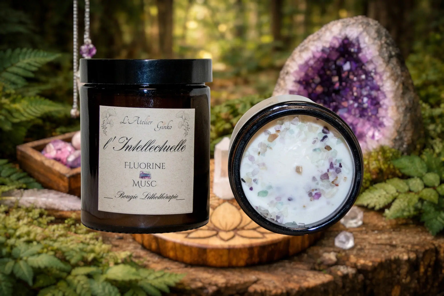 Bougie parfumée Lithothérapie L'Intellectuelle - L'Atelier Ginko - Boutique en Ligne