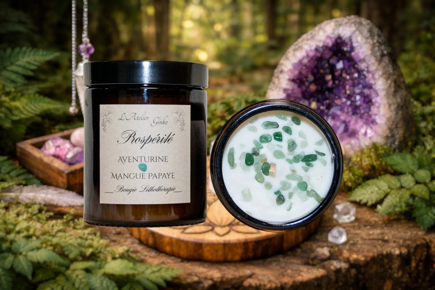 Bougie parfumée Lithothérapie Prospérité - L'Atelier Ginko - Boutique en Ligne