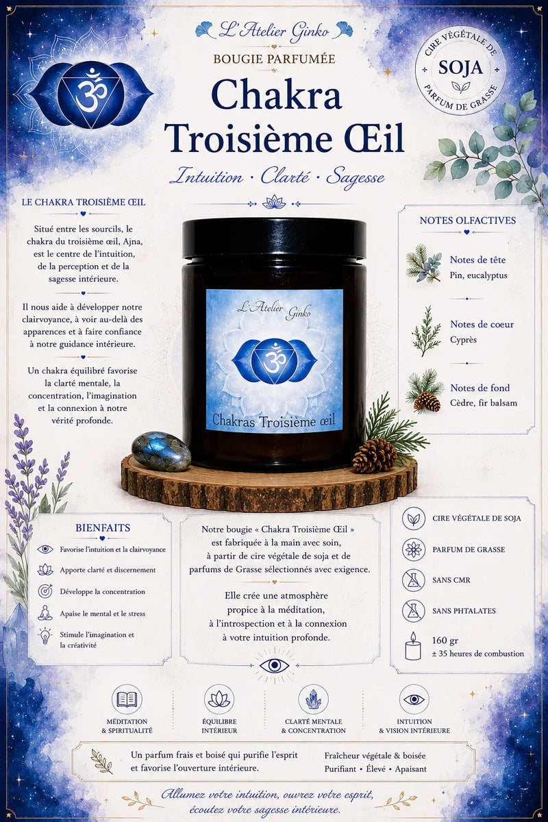 Bougie parfumée Chakras Troisième Œil AJNA L'Atelier Ginko - Boutique en Ligne