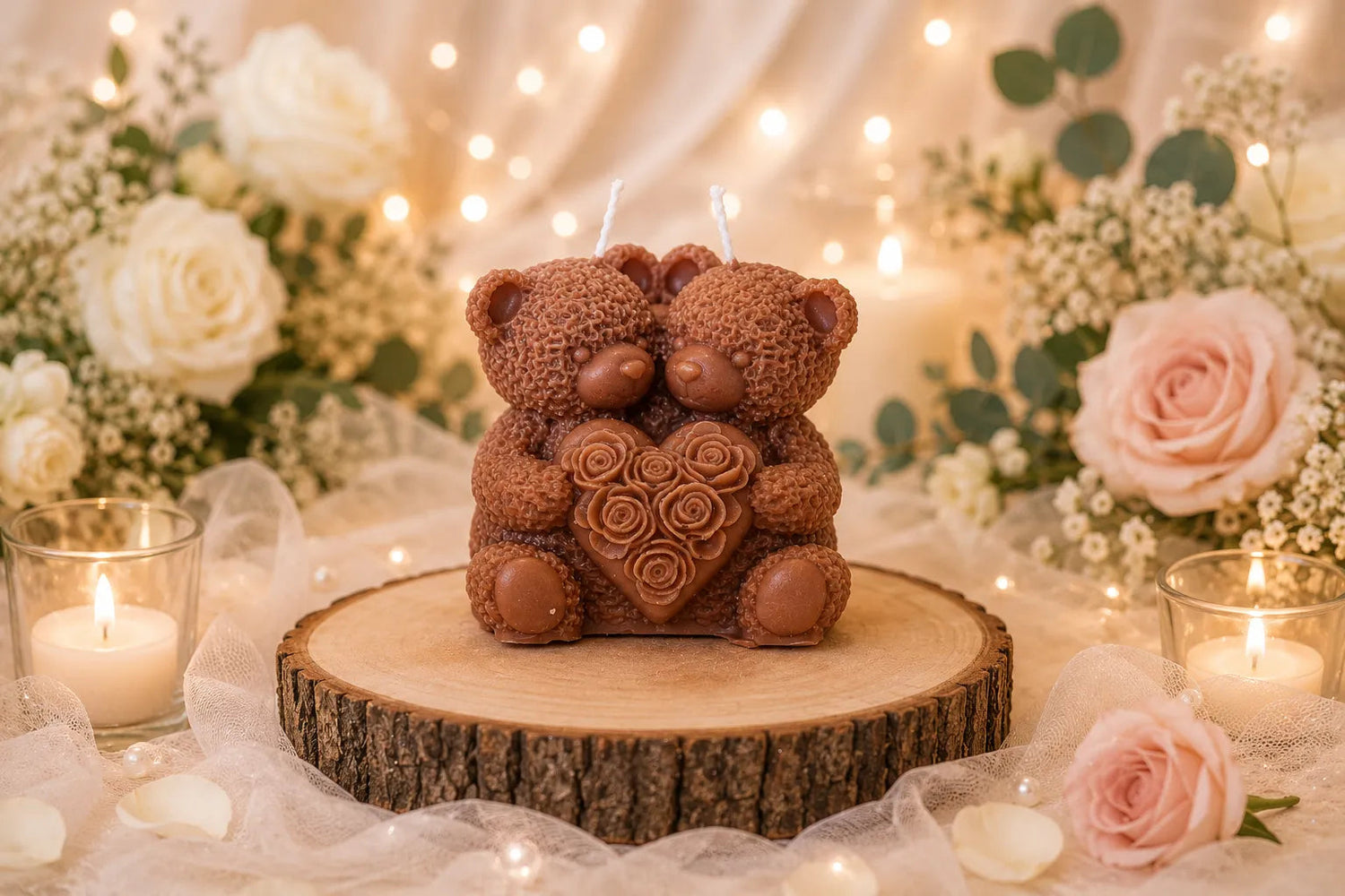Bougie artisanale mariage Couple Ours coeur L'Atelier Ginko - Boutique en Ligne